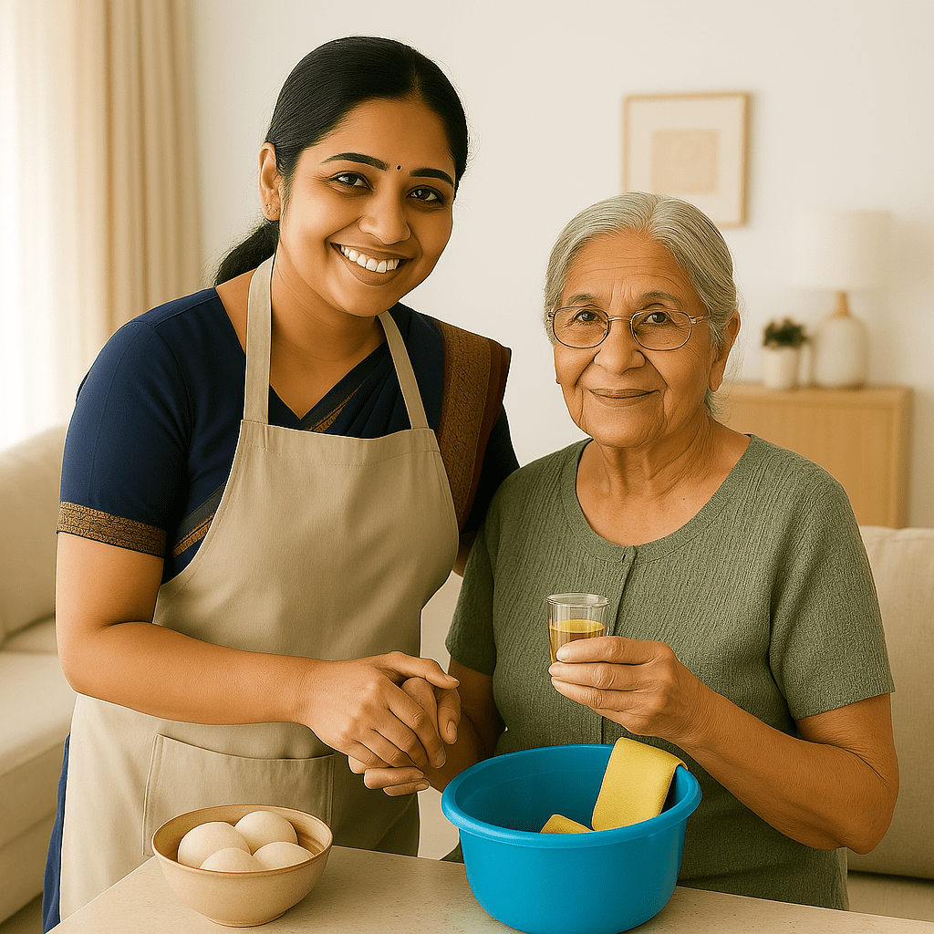 Maid for elderly care in Hyderabad helping senior citizen