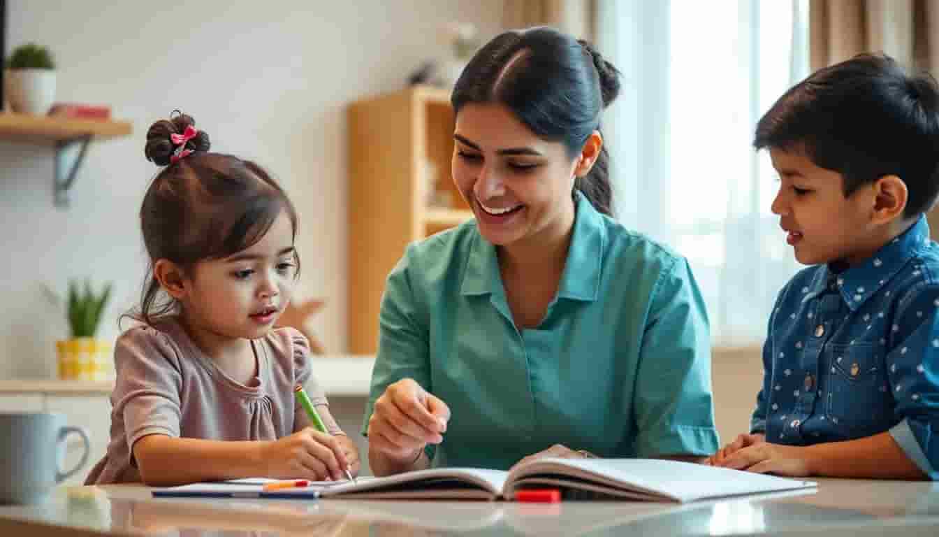 Affordable Maid Service in Hyderabad Maid assisting children with learning and play activities