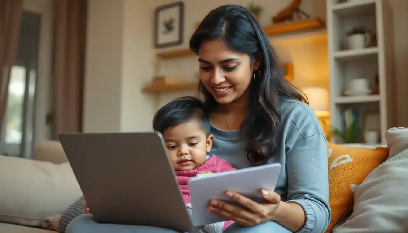 Neha Sharma searching babysitters and nannies jobs online for childcare support