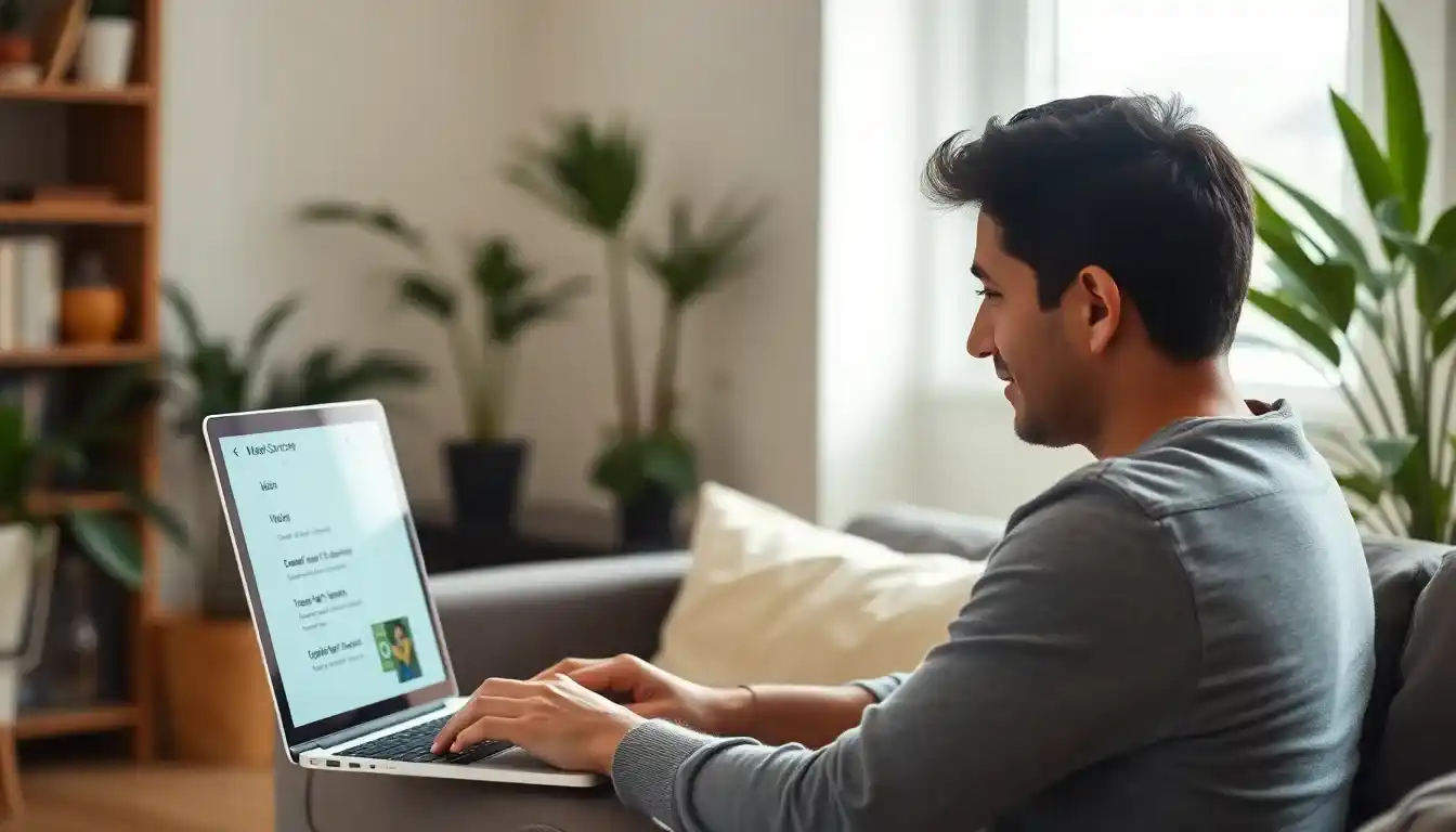 Man researching professional maids in Mumbai on laptop