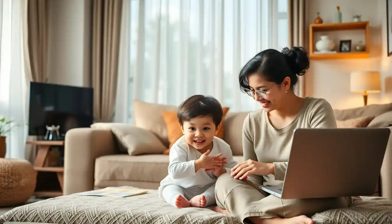 Child playing with professional nannies hyderabad while mother works