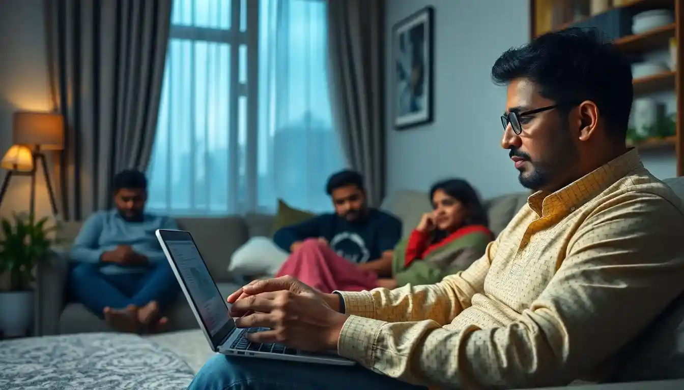 Busy professional searching home cooks near me on laptop at home