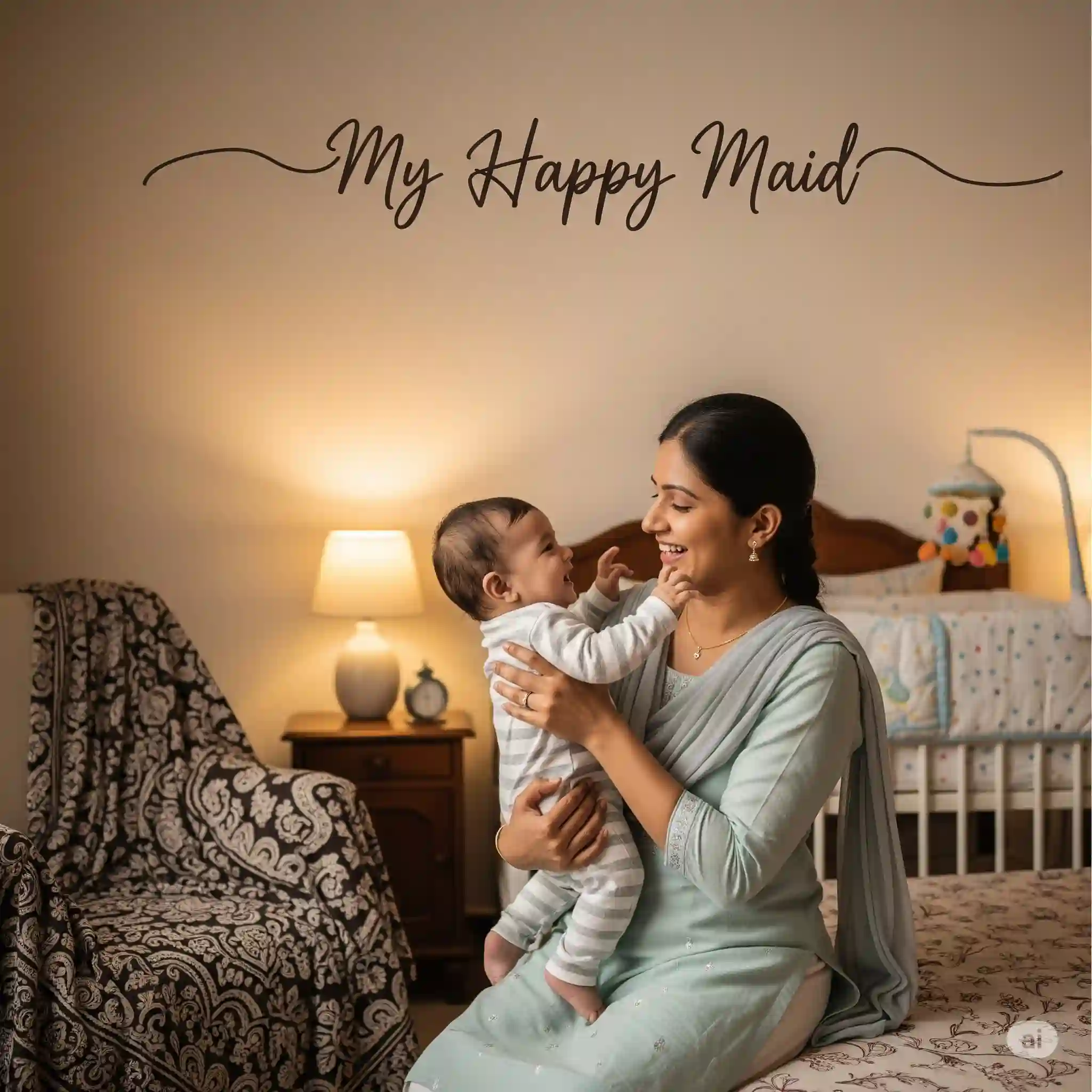 househelp near me taking care of baby with My Happy Maid in background