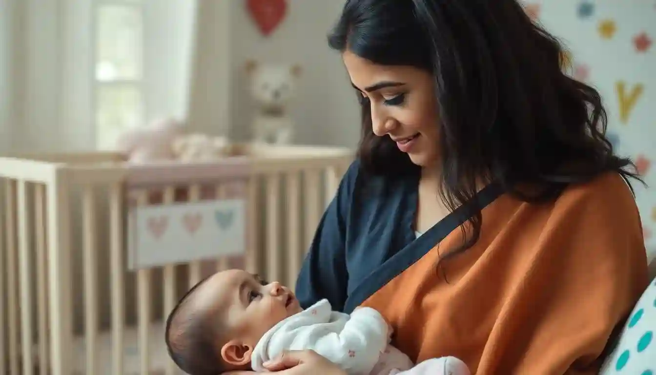 Japa India nanny caring for a baby at home