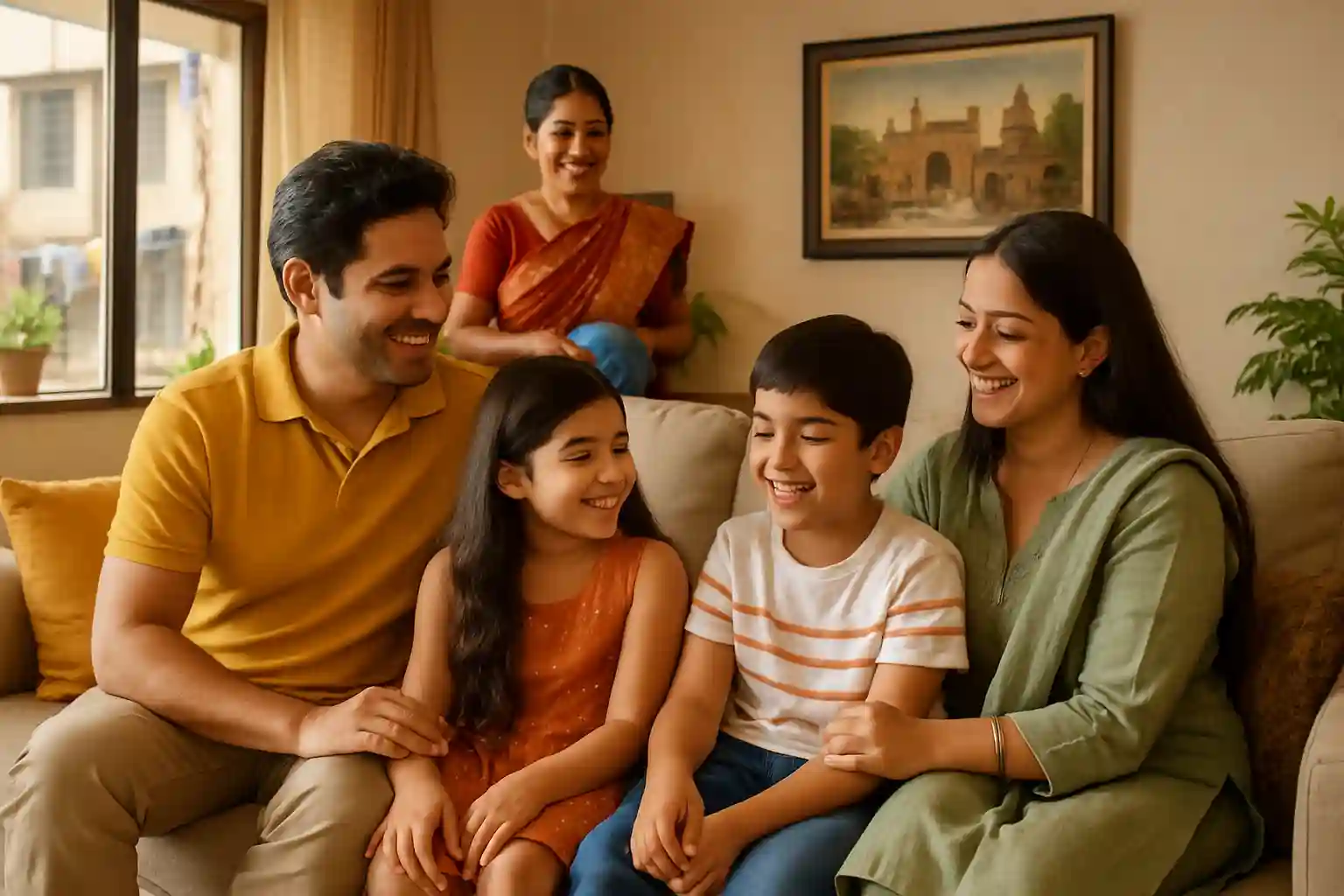 Happy family in Mumbai with professional housemaid