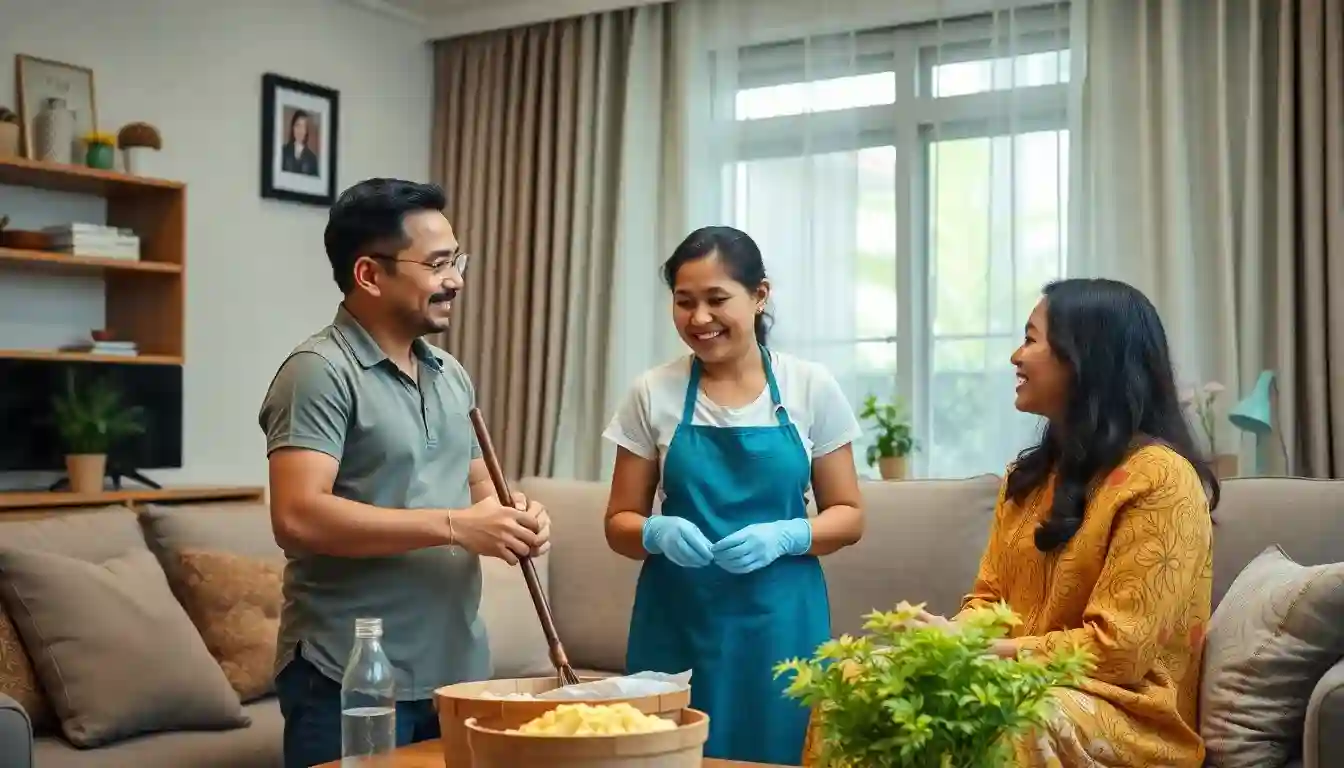 Happy Mumbai family with professional maid at home