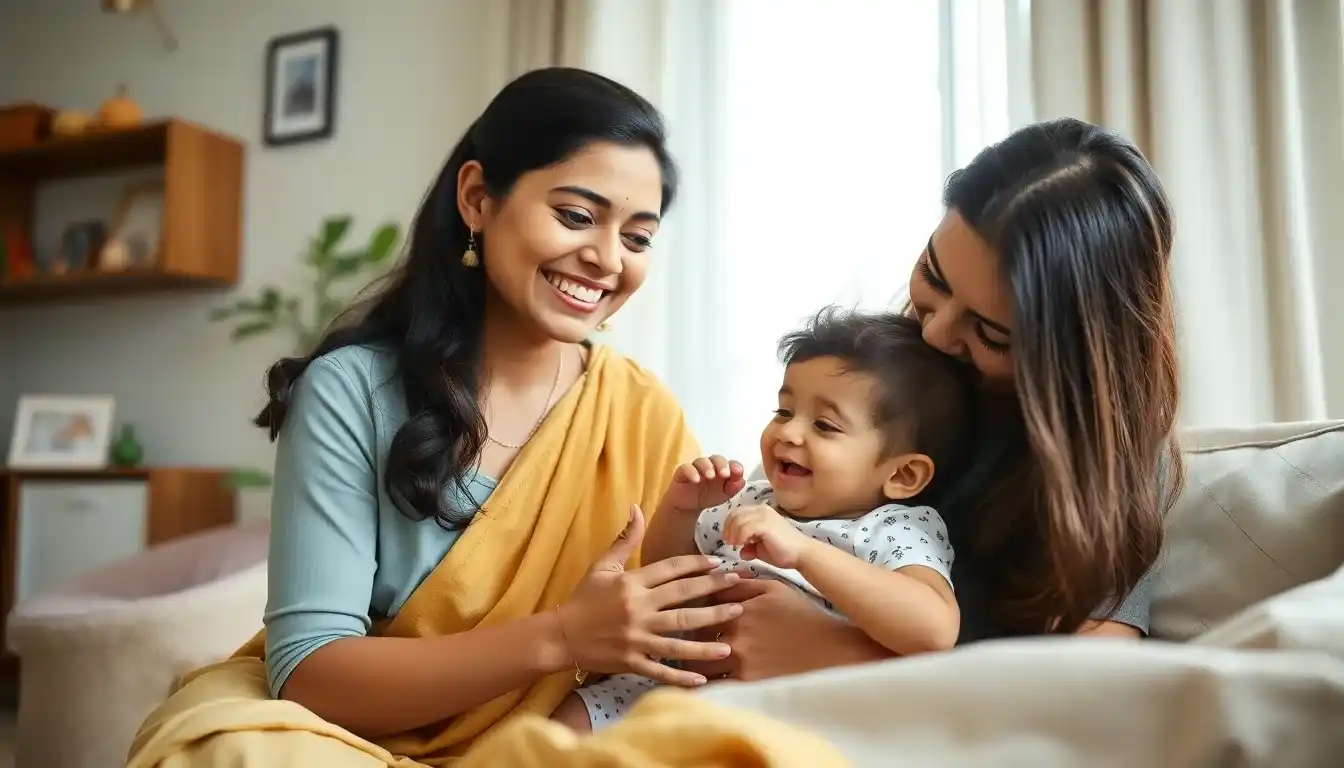 Mother experiencing joy with nanny Hyderabad from My Happy Maid