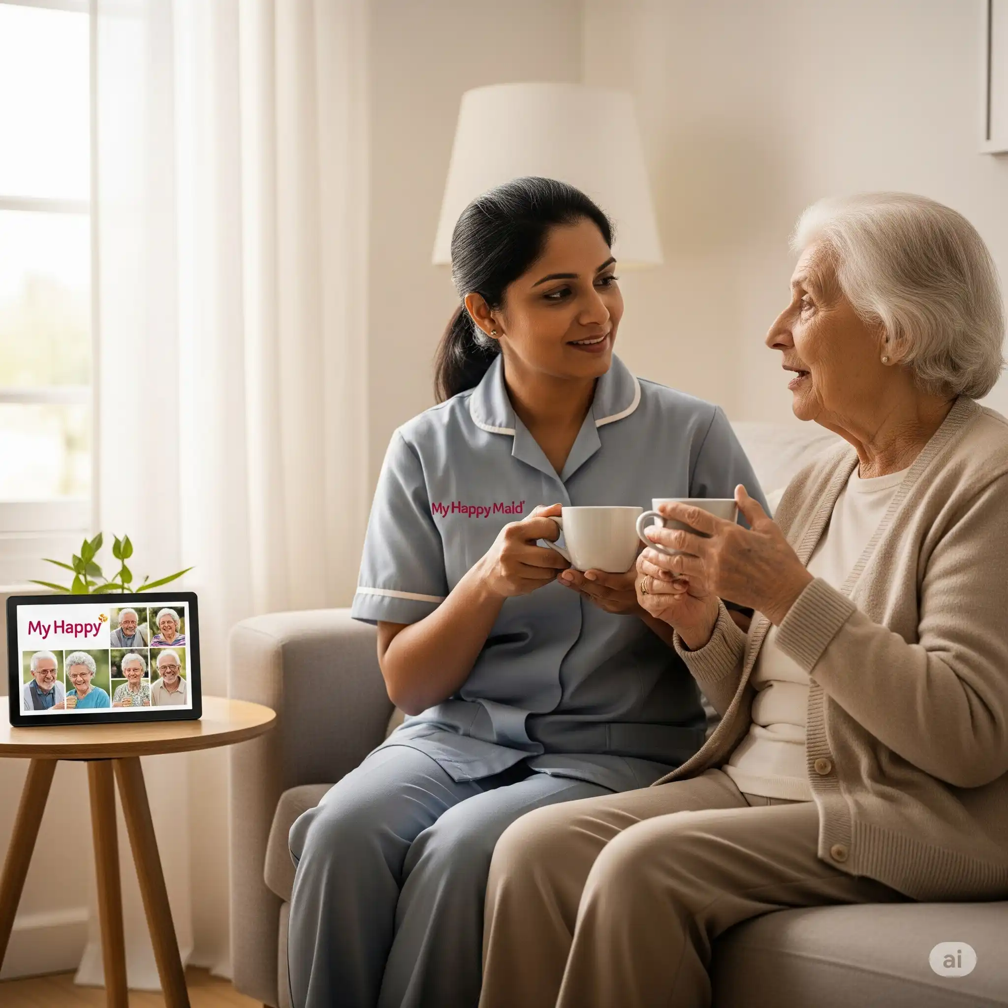 A compassionate househelp professional from My Happy Maid providing dedicated elderly care and companionship.