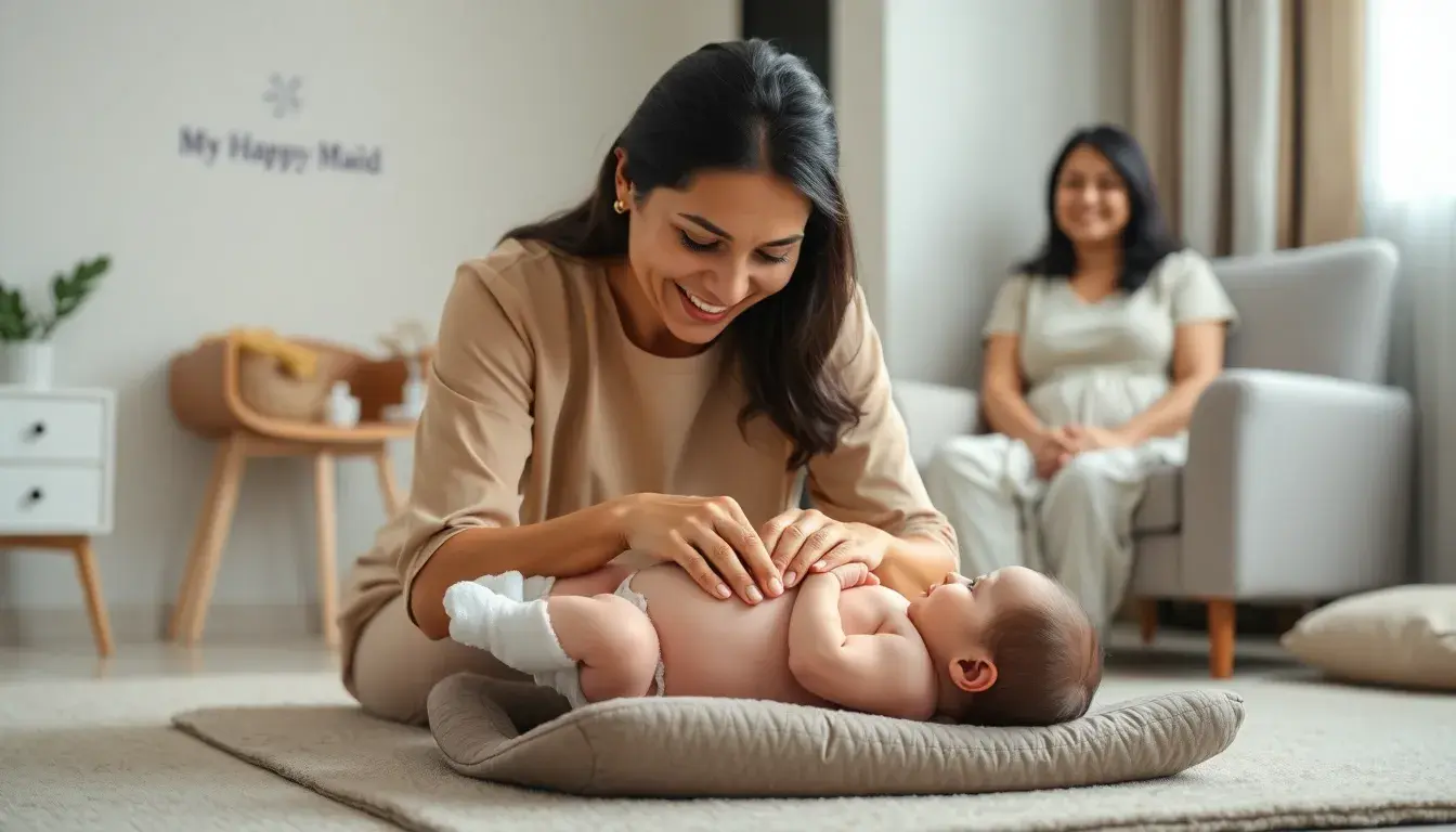A Japa maid from My Happy Maid providing expert care to a newborn.