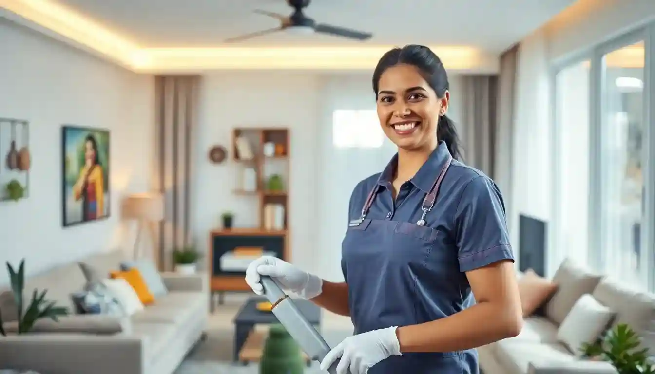 professional housemaid india cleaning a modern home