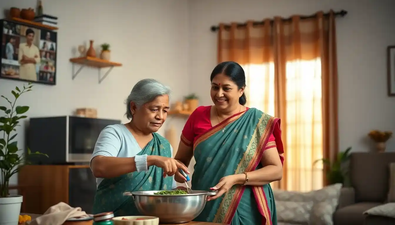 housemaid india caring for elderly and cleaning home