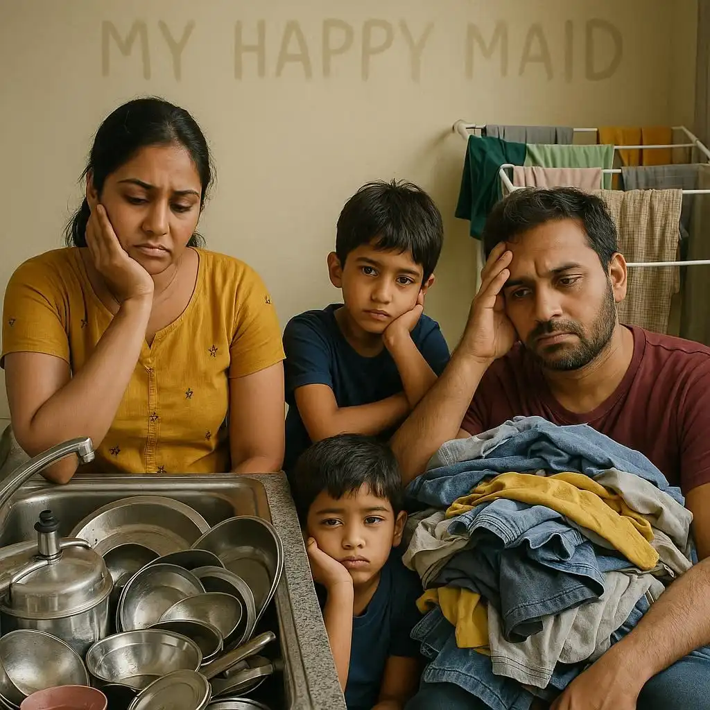 Family in Bengaluru struggling with household chores before the best maid service in Bengaluru