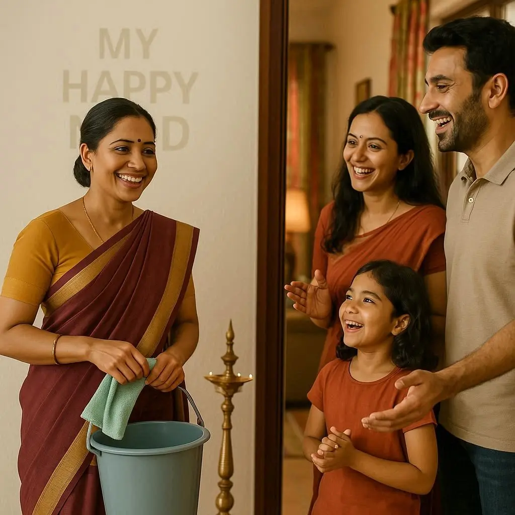 Smiling maid entering a Bengaluru home as part of the best maid service in Bengaluru